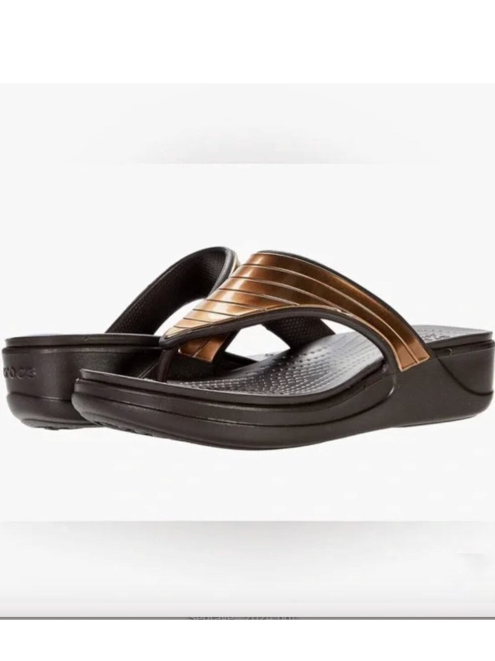 NWT Crocs Monterey Diamante Wedge Brown Metallic Flip Flops Sandals 9 - Picture 2 of 11